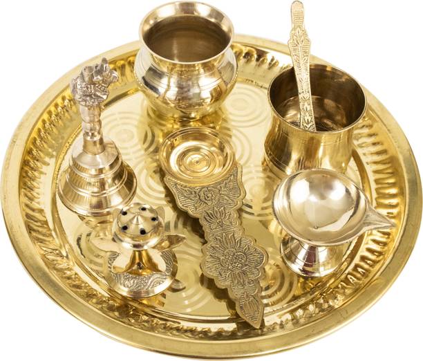 Putrika Traditional Handcrafted Brass Thali/Aarti Bartan Plate for Pooja/Worship Brass