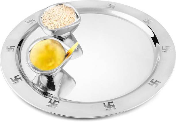 FNS International Fns stainless steel 3 pcs pooja thali set Steel