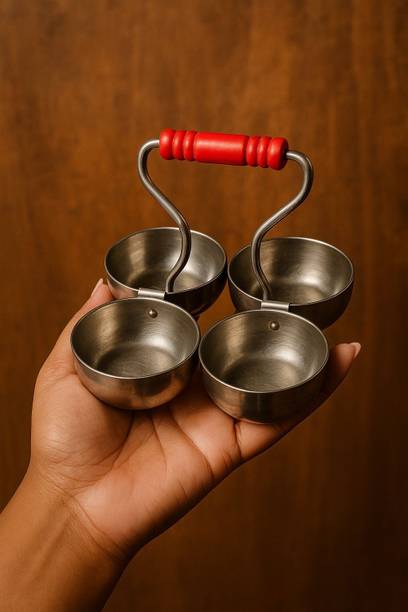 Sawariya Store Steel Chopra with handle Chowmukh for Kumkum,Roli,Chandan,Chawal Holder Stainless Steel