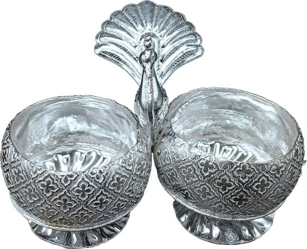 Varalakshmi Peacock Shaped Kumkum Holder Made of German Silver pooja Silver Plated