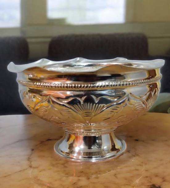 Sigaram German Silver Pooja Basket, Flower Basket, Fruit basket For Pooja Thali, Festival Decoration and Office K2568 Silver Plated