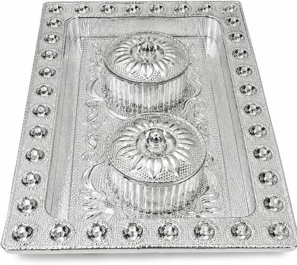 ElvoraHome Silver Pooja Thali Aluminium