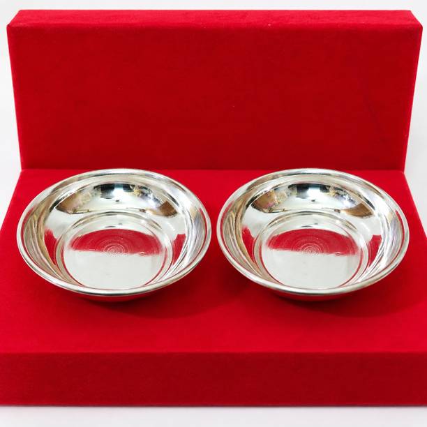 Daily Bhagavatam Premium Small German Silver Pooja Plate with Shiny Finish | ideal for puja Silver, Silver Plated, Stainless Steel, Steel
