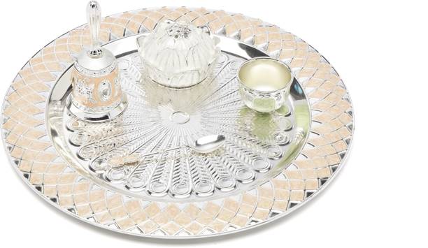Dora Gifting Luxury Pooja Thali Set With 5 Items for Home Temple Silver Plated