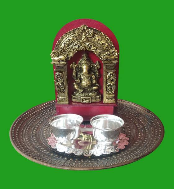 SujArta Haldi Kumkum Set, Arishina Kumkum Set, Premium Medium (6*4.5*1.5 Inch) Silver Plated