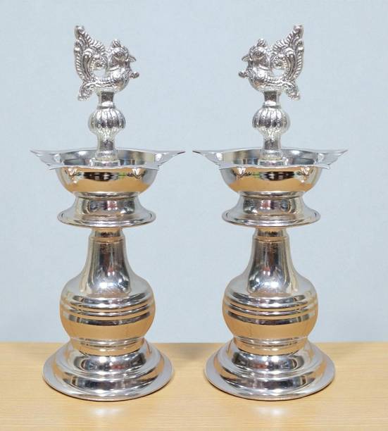 Sigaram 8 X 3.5 Inch Diya Made By Pure German Silver For Home Pooja Decor K3135 Silver Plated