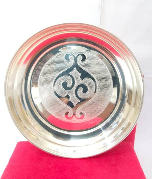 Daily Bhagavatam Premium Medium German Silver Pooja Plate with Shiny Finish | Pooja Plate Silver Plated, Stainless Steel, Steel