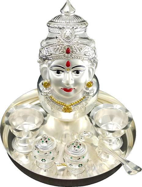 BENGALEN Pooja Thali Set Small 8 Inch Wedding Return Gift Items Silver Plated