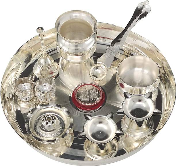 BENGALEN Puja Thali Set Silver Plated 8 Inch for Pooja Wedding Return Gift Silver Plated
