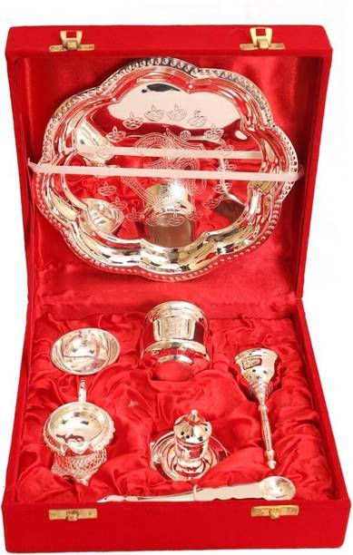 IndianArtVilla Worship Plate, Pooja Thali Silver Plated