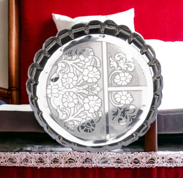 Sigaram 9-Inch Floral Design German Silver Plate with Legs for Home Pooja Decor K4405 Silver Plated