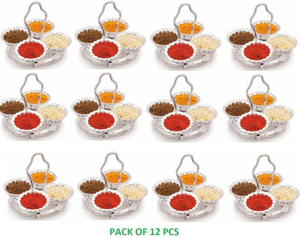 semora Silver Plated Haldi Kum-kum Holder(4 Bowl set , 12 pcs)/Return Gift, Silver Plated