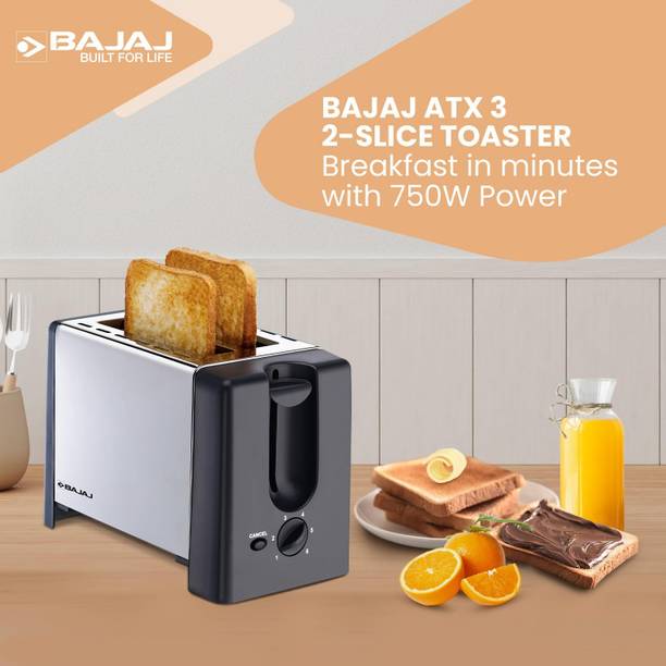 BAJAJ ATX 3 750 W Pop Up Toaster  (Silver and black)