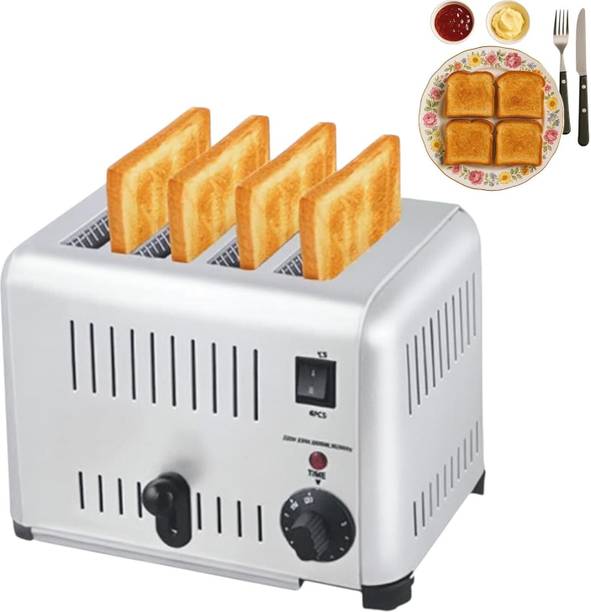 KHUSHI UDYOG Commercial 4-Slice Toaster Extra Wide Slots 5 Settings Crumb Tray Silver Durable 700 W Pop Up Toaster