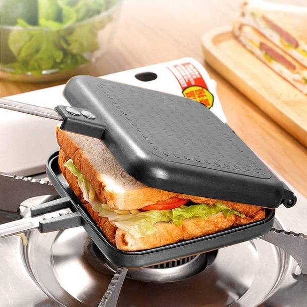 GLARIXA 4 Slice Sandwich Toaster Pan Non Stick Flip Grill for Gas Stove 2 W Pop Up Toaster