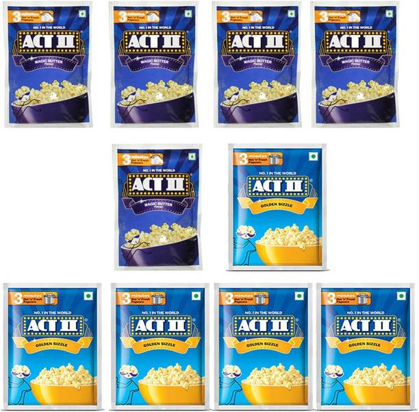 ACT II 5 Magic Butter and 5 Golden Sizzle FlavourPopcorn,Each 40g (400g,Pack of 10) | Butter, Golden Sizzle Popcorn