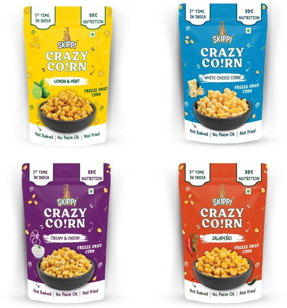 Skippi Icepops Crazy Crunchy Corn Kernels Lemon & Mint, Cream & Onion, White Choco Corn, Jalapeno Popcorn