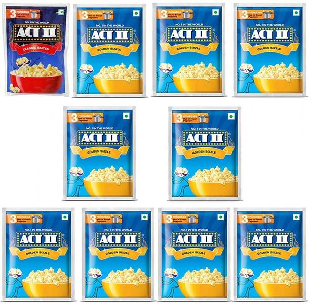 ACT II 1 Classic Salted and 9 Golden Sizzle FlavourPopcorn,Each 40g (400g,Pack of 10) | Magic Butter, Classic Salted Popcorn