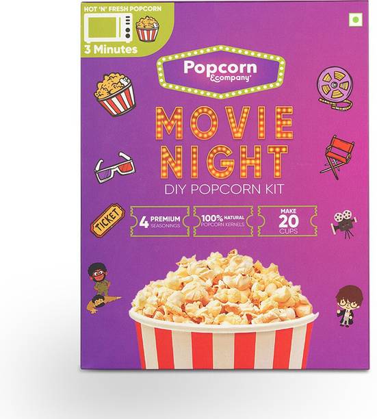 POPCORN&COMPANY Mini Movie Night Instant Popcorn Kernels Seeds with with 4 Seasoning 450 g Bhelpuri, Butter Salt, Green Chilli, Cheese Popcorn