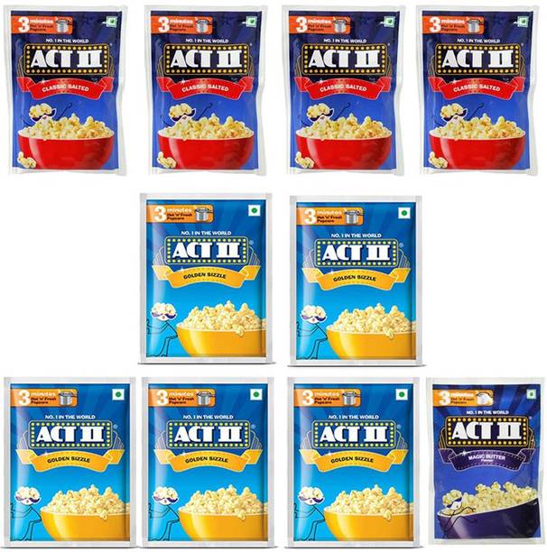 ACT II 4 Classic,5 Golden Sizzle, 1 Magic Flavour Popcorn,Each 40g (400g,Pack of 10) | Classic Salted, Magic Butter, Golden Sizzle Popcorn