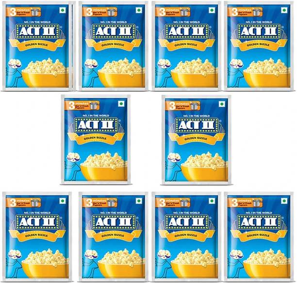 ACT II Golden Sizzle Flavour 3 Minutes Popcorn, Each 40g ( 400g , Pack of 10) | Golden Sizzle Popcorn