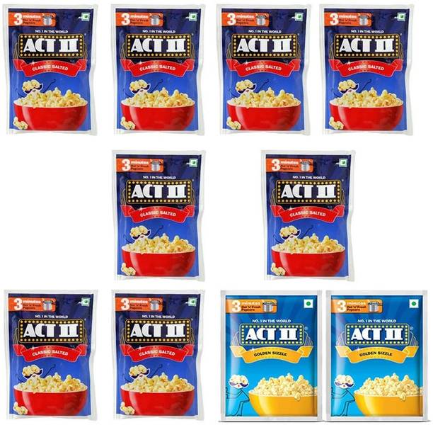 ACT II 8 Classic Salted and 2 Golden Sizzle FlavourPopcorn,Each 40g (400g,Pack of 10) | Magic Butter, Classic Salted Popcorn