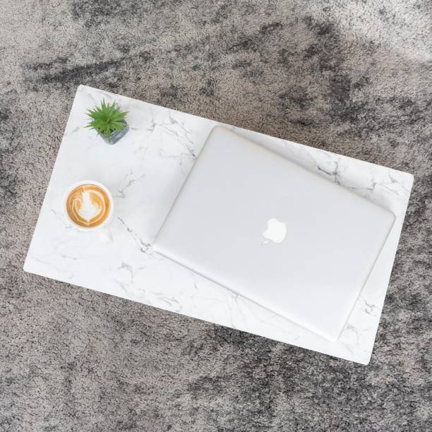 FurniGully Multi-Purpose Marble Top Foldable Laptop Table for Study Metal Portable Laptop Table