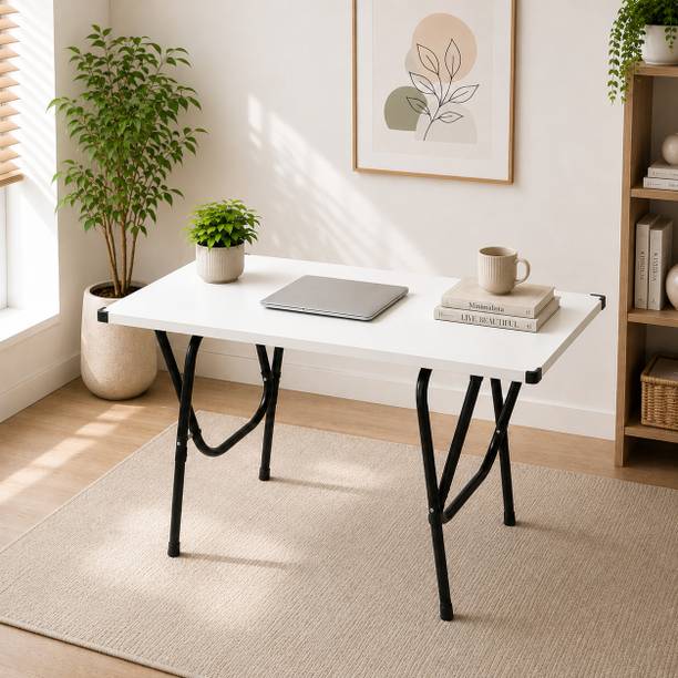 ARLAVYA ARLAVYA Foldable Study Table | White Top | Metal Frame | Multipurpose Desk Wood Portable Laptop Table