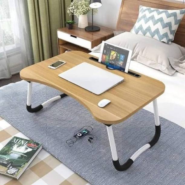 DeskFlex Wooden Multipurpose Foldable Breakfast Table With Cup & Tablet Holder Wood Portable Laptop Table