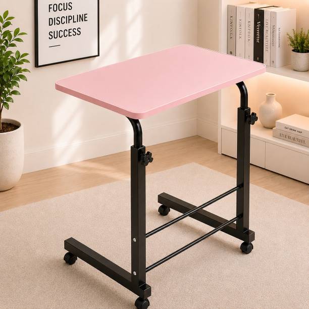 VIROVIA VIROVIA™ PINK Laptop Table with Wheels Height Adjustable Study Desk Wood Portable Laptop Table