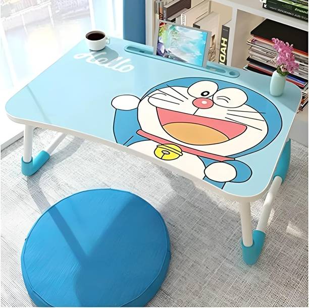 DeskFlex Wooden Multipurpose Foldable Laptop Table With Cup & Tab Holder,Design - Doremon Wood Portable Laptop Table