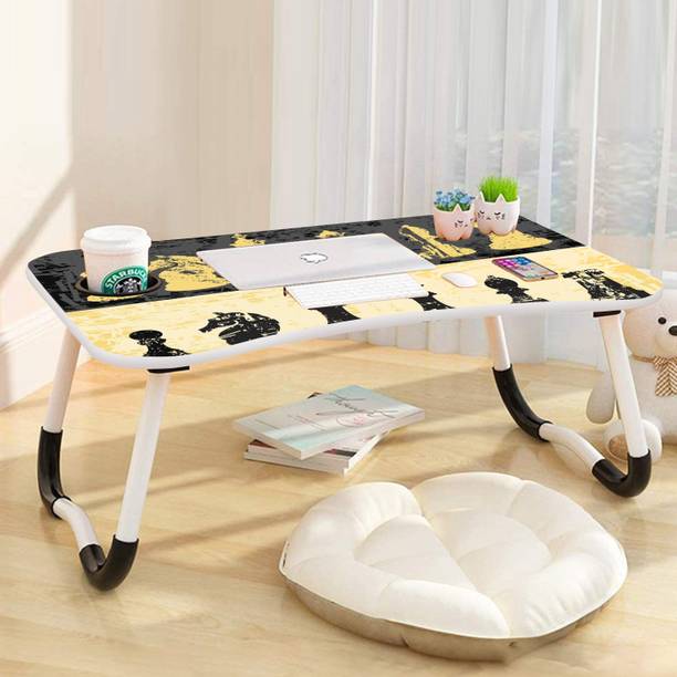 ThePlatinum Foldable Laptop Table with Cup Holder | Mac Holder | Study Table Rounded Edges Wood Portable Laptop Table