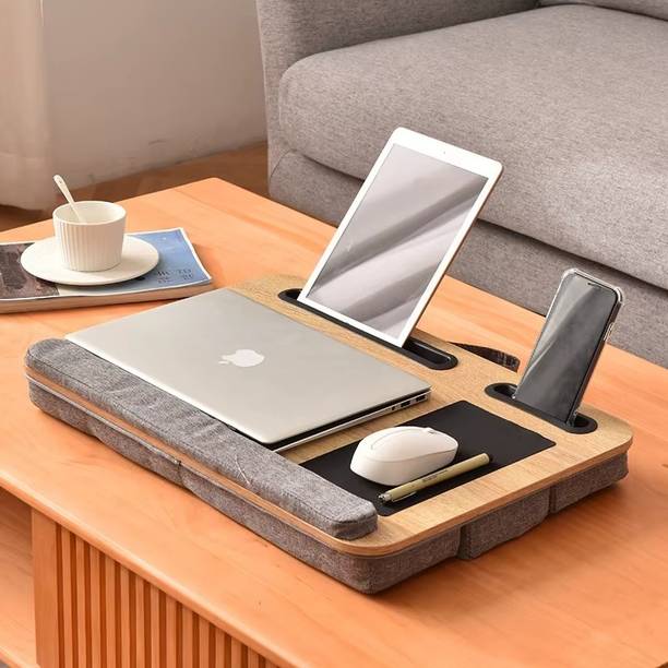 SimplifiNest Lap Laptop Desk with Soft Cushion Base Wooden Top and Device Holder Slots Wood Portable Laptop Table