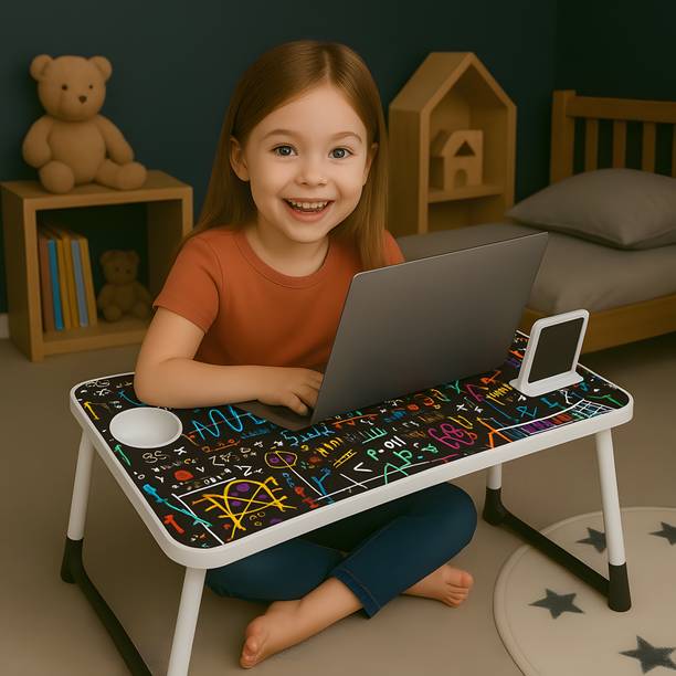 KushHome Portable Laptop Table for Bed, Foldable Study Table for kids Home, & Office Work Wood Portable Laptop Table