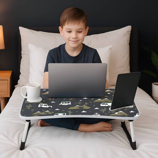 KushHome Portable Laptop Table for Bed, Foldable Study Table for kids Home, & Office Work Wood Portable Laptop Table