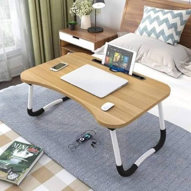 DeskFlex Wooden Multipurpose Foldable Breakfast Table With Tab Holder & Cup,Color- Wooden Wood Portable Laptop Table