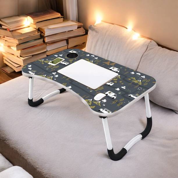 sarun sales Foldable Laptop Table with Cup Holder | Mac Holder | Study Table Rounded Edges Wood Portable Laptop Table