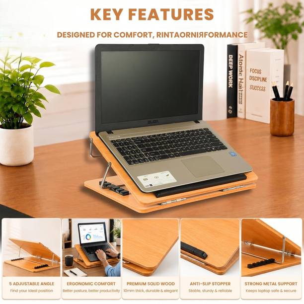 DESAIWOODEN Adjustable Wooden Laptop Stand 16×12 Wood Portable Laptop Table