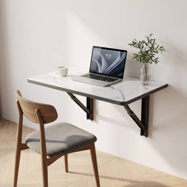 xoxl Wall Mounted Folding Table Foldable Study & Laptop Desk (30 x 18 Inch) White Wood Portable Laptop Table