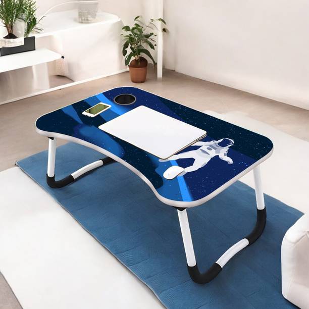AKDIE Foldable Laptop Table with Cup Holder| Study Table Rounded Edges Wood Portable Laptop Table