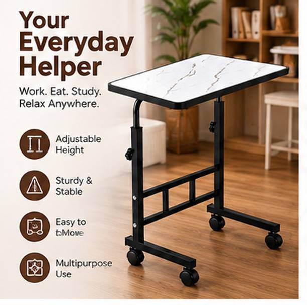 Stovara Adjustable Laptop Table with Wheels Portable Study Desk White Marble Finish Wood Portable Laptop Table