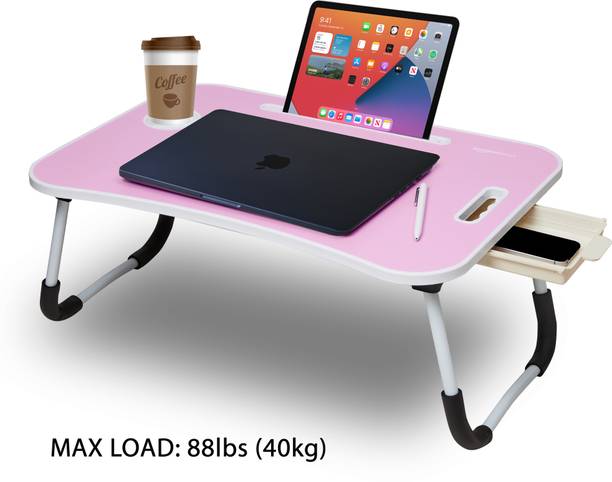 Flipkart Perfect Homes Studio Foldable Wooden Mini Laptop Table for Bed, Study Table with Drawer, Table (Pink) Wood Portable Laptop Table