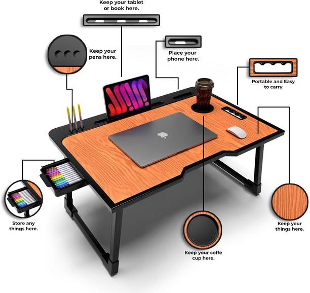 CITYCART Multipurpose Foldable with Cup Holder, Study , Bed Wood Portable Laptop Table