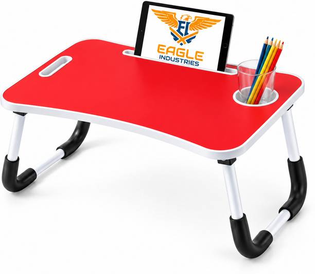 EAGLE INDUSTRIES Foldable Study Table for Kids & Adults with Tablet Slot & Cup Holder Red Wood Portable Laptop Table