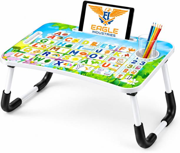 EAGLE INDUSTRIES Foldable Study Table Laptop Bed Desk with Cup Holder & Tablet Slot 60x40cm Wood Portable Laptop Table