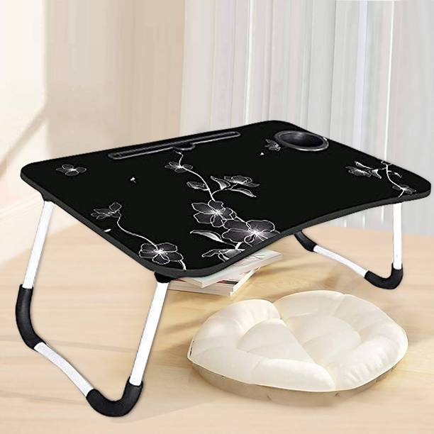 Floresta Wud BLACK FLORAL Design Folding Multi Use Table With Tablet & Cup Holder || Wood Portable Laptop Table