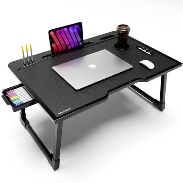 PRIVILON BLACK COATED STUDY TABLE Plastic Portable Laptop Table