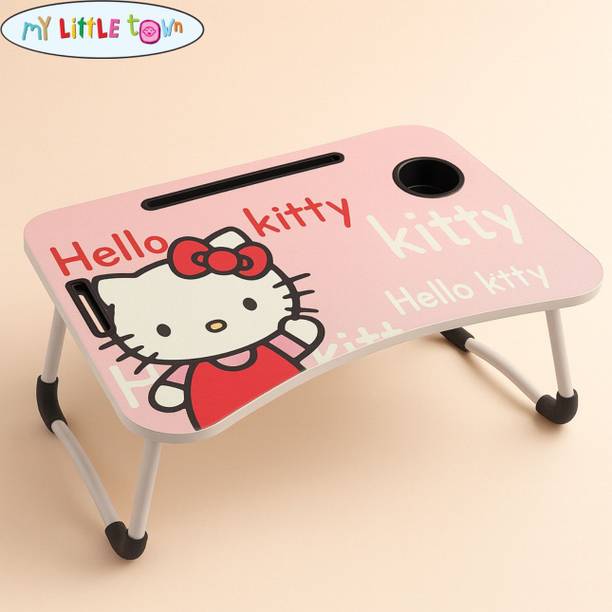MY LITTLE TOWN White Kitty Kids Study Table |Portable Laptop Table Foldable | Lapdesk Kitty Wood Portable Laptop Table