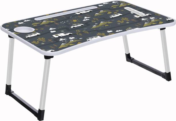 FurniGully Multipurpose Foldable Table with Cup Holder, Study , Bed ,Table, Portable Wood Portable Laptop Table