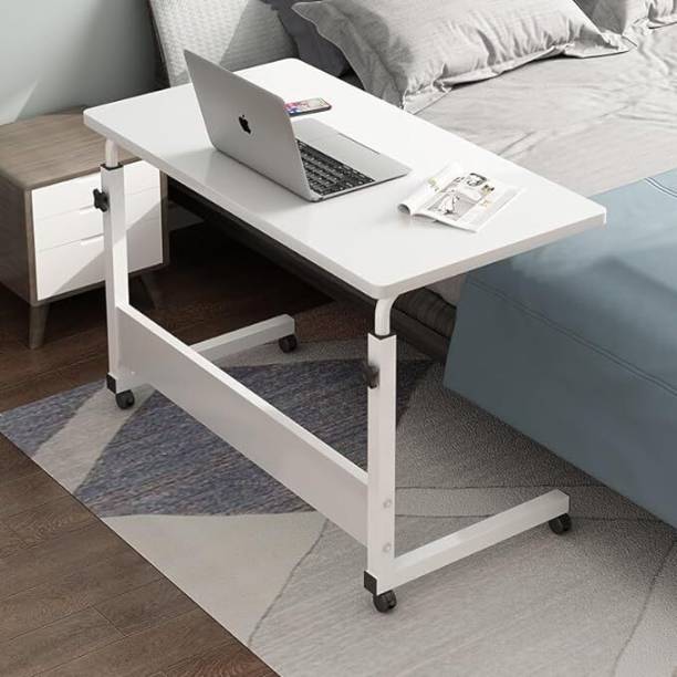 SAVYA HOME Manual Height Adjustable Movable Desk with Wheels for Home Office Bedside Table Wood Portable Laptop Table